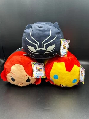 Marvel Tsum Tsum MCU Plush Set of 3 - All 8" Black Panther Black Widow Iron Man - Image 1 of 4