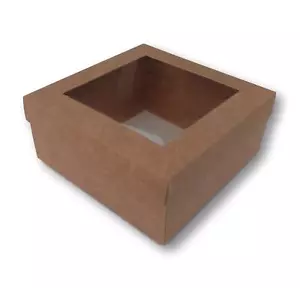 20 KRAFT BRAUN 5 x 5 ZOLL BOX MIT FENSTERDECKEL, GESCHENKE, KLEIDUNGSSTÜCKE, KUCHEN ETC. - Bild 1 von 3