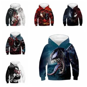 Kids Girls Boys Sweatshirt Tops 3D Venom Hooded Jumpers Hoodies 5-14 Years - Picture 1 of 21