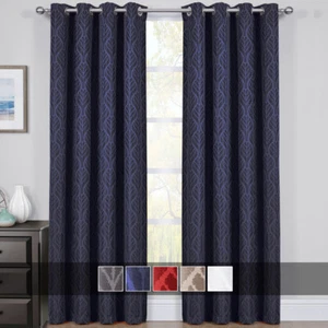 Hilton Blackout Grommet Top Curtain Drapes Jacquard Thermal Insulated Panels - Picture 1 of 16