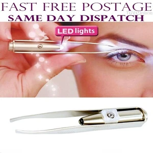 EYEBROW EYELASH TWEEZERS with Built-In LED LIGHT Hair Removal Makeup Tool AU - Picture 1 of 12