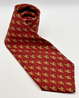 Corbata Coach Hombre Cuero Diseño Monograma Seda Cuello Granate Dorado 100% Seda EE. UU. Foto 1 de 4