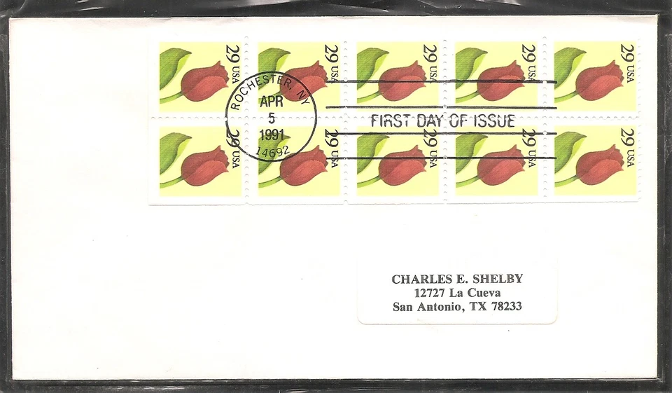 US SC # 2527a Flower.  Booklet pane of 10 FDC. No Cachet - Image 1 of 1