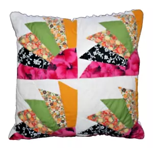 Throw Pillow Handmade From Vintage Bright Grandma's Fan Quilt and Chenille - Picture 1 of 3