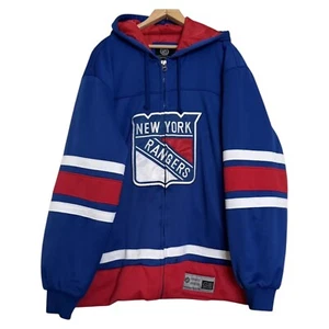 New York Rangers NHL Hooded Quilted Jacket Glll Sports Zip Hooded Men’s 2XL Blue - Picture 1 of 14