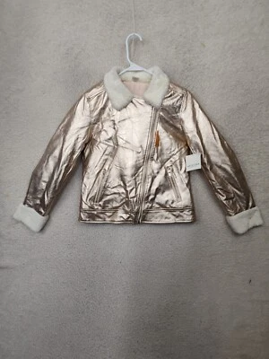 Arizona Jean Co Girls Jacket Extra Large Metallic Rose Faux Fur Faux Leather Zip - Image 1 of 4