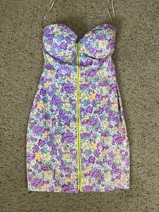 Urban Outfitters Neon Blumen Front Reißverschluss Bustier Bodycon Rave Kleid - Bild 1 von 5