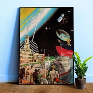 Espacio y nave soviética, collage de los años 70 - arte collage retro espacial vintage - Imagen 1 de 12