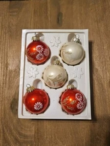 Vtg Stenciled Burst Christmas Ornaments West Germany Glass Pink Red Gold - Picture 1 of 5