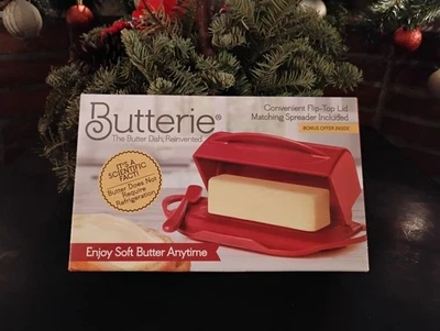 Butterie Convenient Flip-Top Butter Dish W/spreader RED Shatterproof Box RED - Image 1 of 3