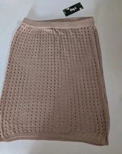 NWT ** BMJL Womens Beige Tan Knit Crochet Swimsuit Beach Sexy Skirt Coverup XL - Picture 1 of 3
