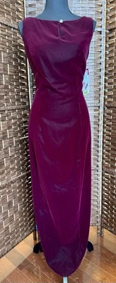 Vestido Largo Talla 8 Terciopelo Borgoña Estrás Sin Mangas Tanque Formal Sexy Abertura Foto 1 de 4