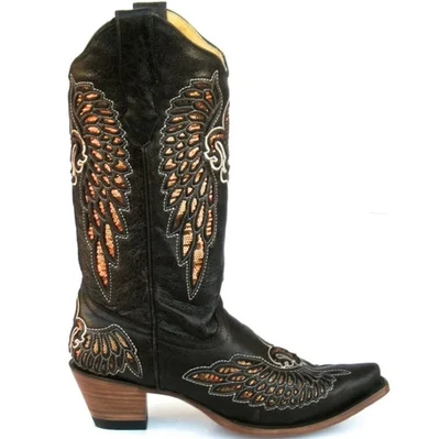 Botas Vaqueras Corral Marrón Ala Flor De Lis Lentejuelas Talla 7.5 Foto 1 de 4