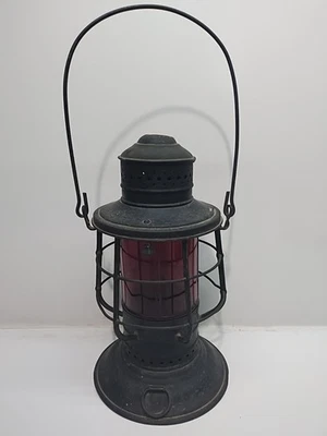 antique perko lantern with red glass - Image 1 of 4
