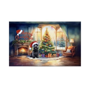 Merry Christmas Scottish Terrier Santa Hat Xmas Tree Winter Holiday Doormat S... - Picture 1 of 8