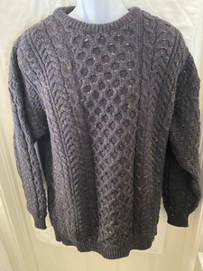 Herren CARRAIG DONN reine Wolle irischer Strick Fischer Pullover marineblau Vintage Large - Bild 1 von 17