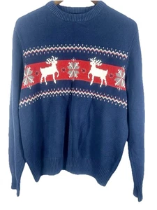 Dockers Weihnachtspullover Herren XL Blau Nordic Rentier Strick Sweatshirt Urlaub. - Bild 1 von 6