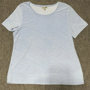 JM Collection Women's XL Light Blue Geometric Short Sleeve Blouse Casual - Picture 1 of 6