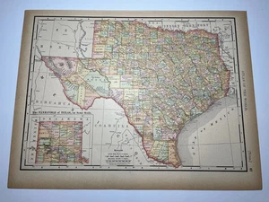 Mapa estatal de Texas 1893 fm 1894 Rand-McNally Atlas VER FOTOS/DESCRIPCIÓN - Imagen 1 de 2