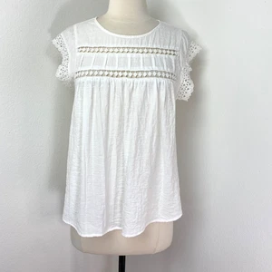 Blusa RO & DE Blanco Rayón Pequeña Crochet Boho Campesino Festival Cottagecore - Imagen 1 de 10