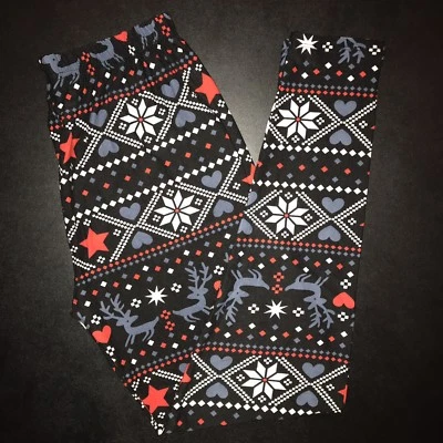 Buttery Soft Christmas Reindeer Heart Leggings Tall & Curvy XL Plus Snowflake TC - Image 1 of 2