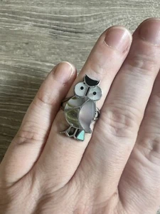 Vintage Native American Zuni Ring Owl Bird Jewelry Size 8 Stone Bin 14 - Picture 1 of 1