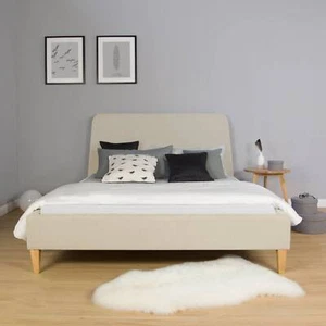 Polsterbett 140x200 Doppelbett Lattenrost Stoff Bett Gestell Beige Homestyle4u - Bild 1 von 10