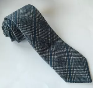 New $225 Mens ISAIA Napoli Wool Tie 7-Fold Navy Blue Plaid 59" x 3.25" Italy - Picture 1 of 5