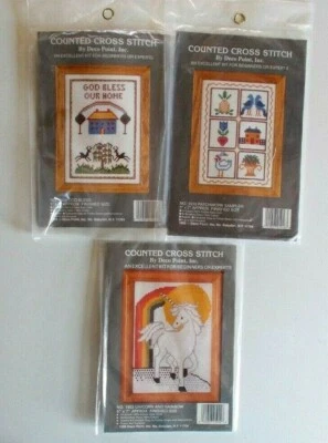 3 Kits de Ponto Cruz para Iniciantes - Unicórnio e Arco-íris, God Bless, Amostrador de Patchwork - Imagem 1 de 4