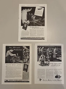 Menge (3) South Bend Drehmaschine funktioniert 2. Weltkrieg fliegen beliebt Luftfahrt Magazin Druck Anzeigen - Bild 1 von 4