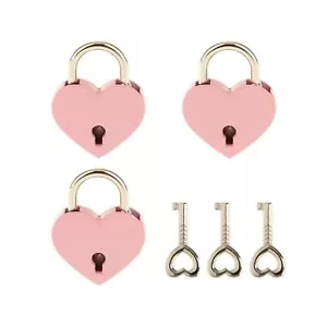 Pink 3Pcs Metal Heart Shaped Padlock Mini Lock w/ Key for Jewelry Box Diary Book - Picture 1 of 4