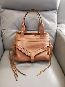 Botkier Trigger Satchel Shoulder Hand Bag Brown Leather Nickel Studs - Picture 1 of 15