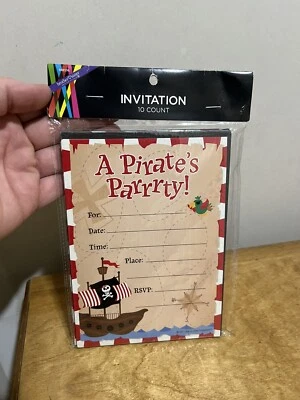 10 Invitaciones de Fiesta de Cumpleaños Temáticas Piratas Tarjetas de Confirmación Rojo y Blanco Náutico NUEVO Foto 1 de 4