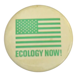 Vintage Ecology Now! Grüner Umweltaktivist Protest Pinback Button Pin - Bild 1 von 3