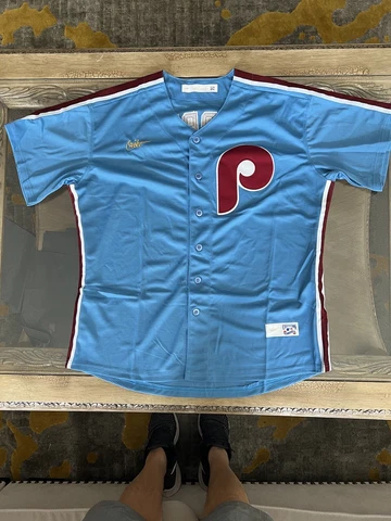 Bryce Harper Vintage Jersey NEW Mens Large Blue Philadelphia Phillies Cover
