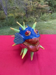 Large Papier Mache Hanging Puffer Fish Big Lips Hook To Hang For Ornament Decor - Picture 1 of 7