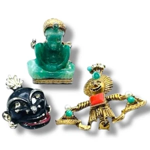 3 Vintage Figural Character Pins Genie Buddha Blackamoor Brooches - Picture 1 of 8