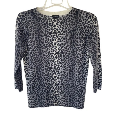 Talbots Cashmere Gray Black Animal Print sweater size M - Image 1 of 4