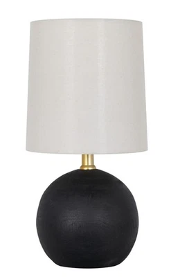 "Mini lámpara de mesa de bola de madera negra Mainstays de 12,5"" con pantalla de tela blanca" Foto 1 de 4