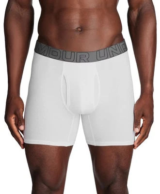 Under Armour Performance Cotton 6" Boxerjock 3-Pack - White / Steel - New - Image 1 of 3