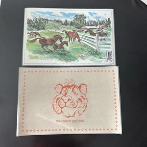 Exxon Tiger George Shawz Vintage Plastic Double Sided Placemat Horses Kentucky - Picture 1 of 6