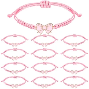 24 Pack Coquette Pink Bow Braid String Bracelets Gift Bulk Cheerleader Adjust... - Bild 1 von 7