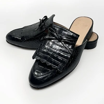 Mules sin cordones de lujo de cuero negro en relieve J Crew para mujer talla 5,5 estampado animal Foto 1 de 4