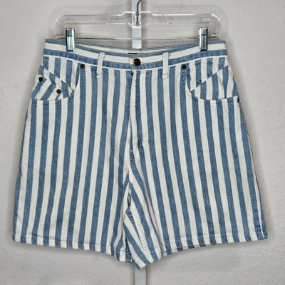 Pantalones Cortos Denim Vintage Glory Rayas Desteñidos EE. UU. Tiro Alto Azul Blanco Algodón Talla 14 Foto 1 de 4