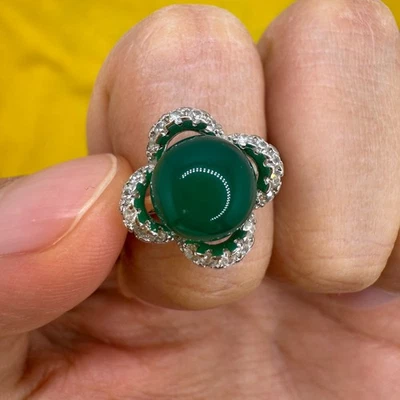 925 Sterling Silver Ring 8mm Natural Emerald Gemstone Zircon Flower Engage Gift - Image 1 of 4