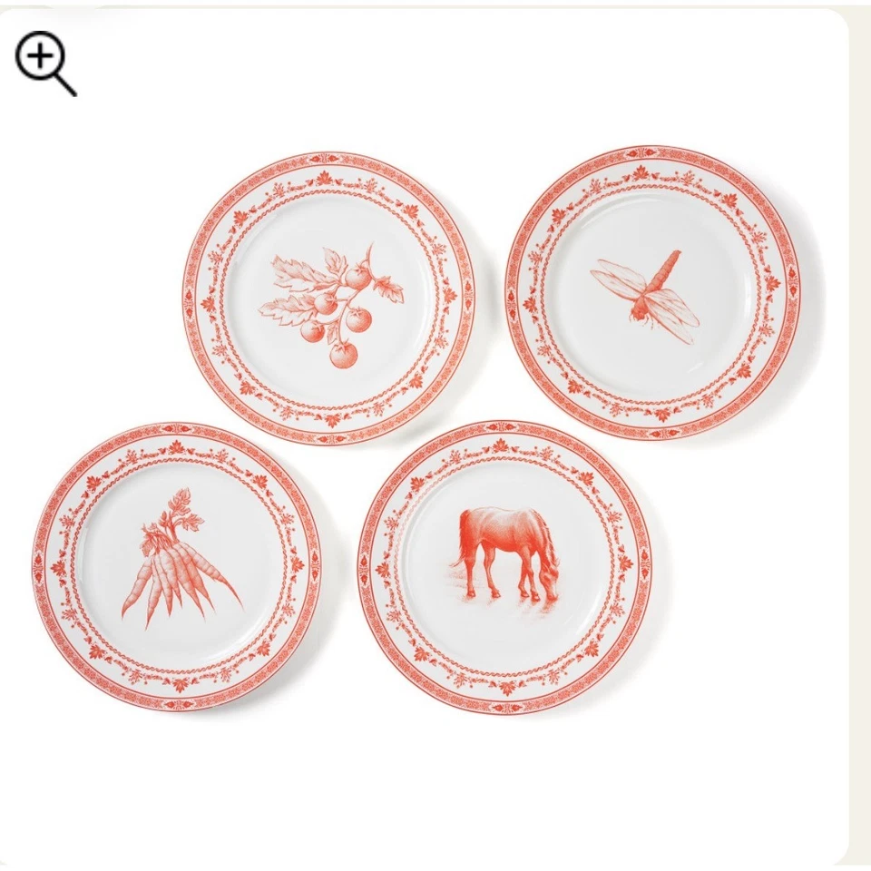 Синий жеребец фарфоровые тарелки набор из 4 столовых приборов декоративный красный - Изображение 1 из 4