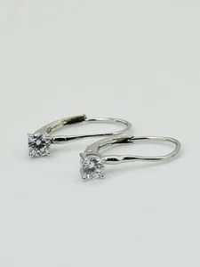 YGI Round Brilliant Cut Clear CZ Leverback 925 Sterling Silver Dangle Earrings - Picture 1 of 9