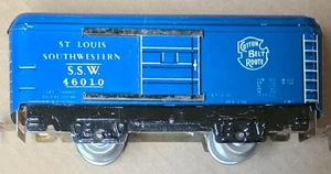 RARE Marx O Gauge Blue 555 SSW Cotton Belt 4 Wheel Box Car 46010 NICE! - Picture 1 of 8