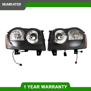 Headlights Headlamps Left+Right For 2005-2007 Jeep Grand Cherokee Black Clear - Picture 1 of 12