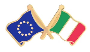 Italy & European Union EU Flag Friendship Courtesy Gold Plated Pin Badge - Picture 1 of 3